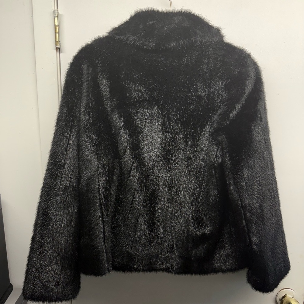 Black faux fur zip up coat with pockets